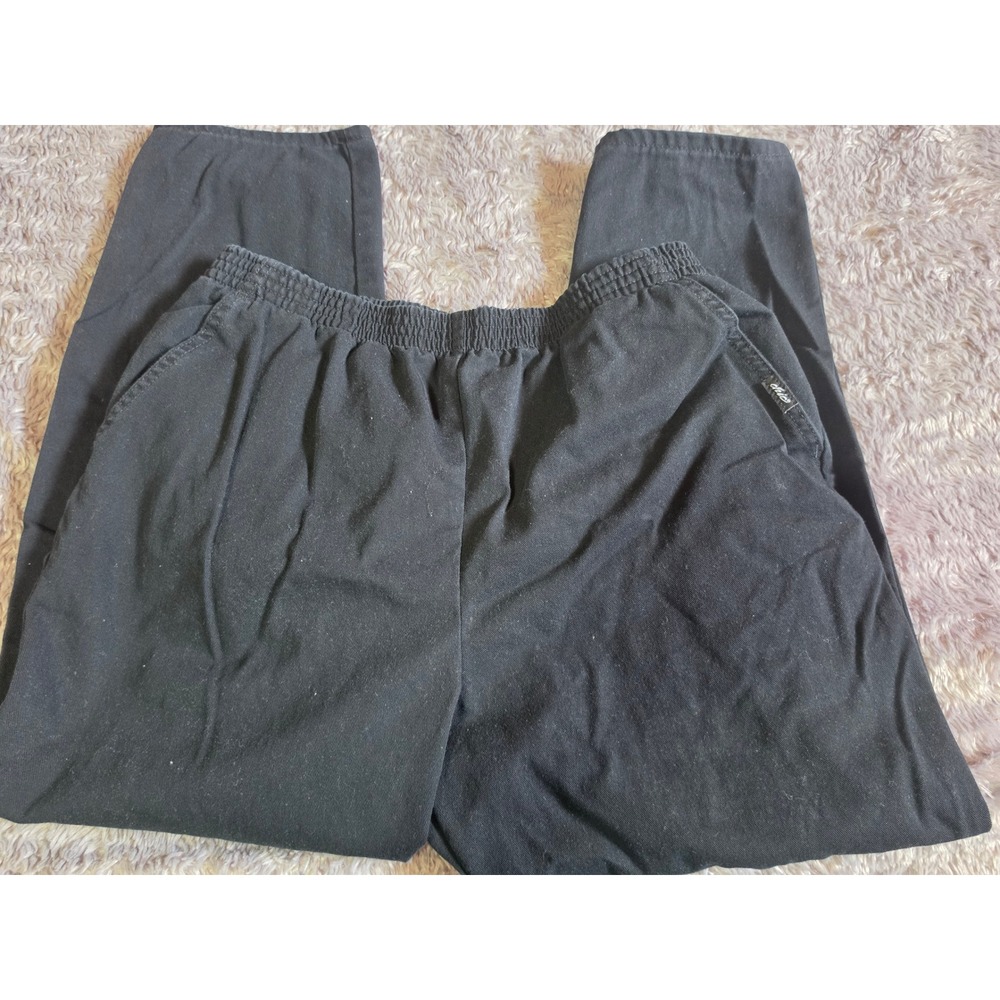 Chicos Black Elastic Waist Pull On Pants Relaxed Straight Leg Size 1 Medium